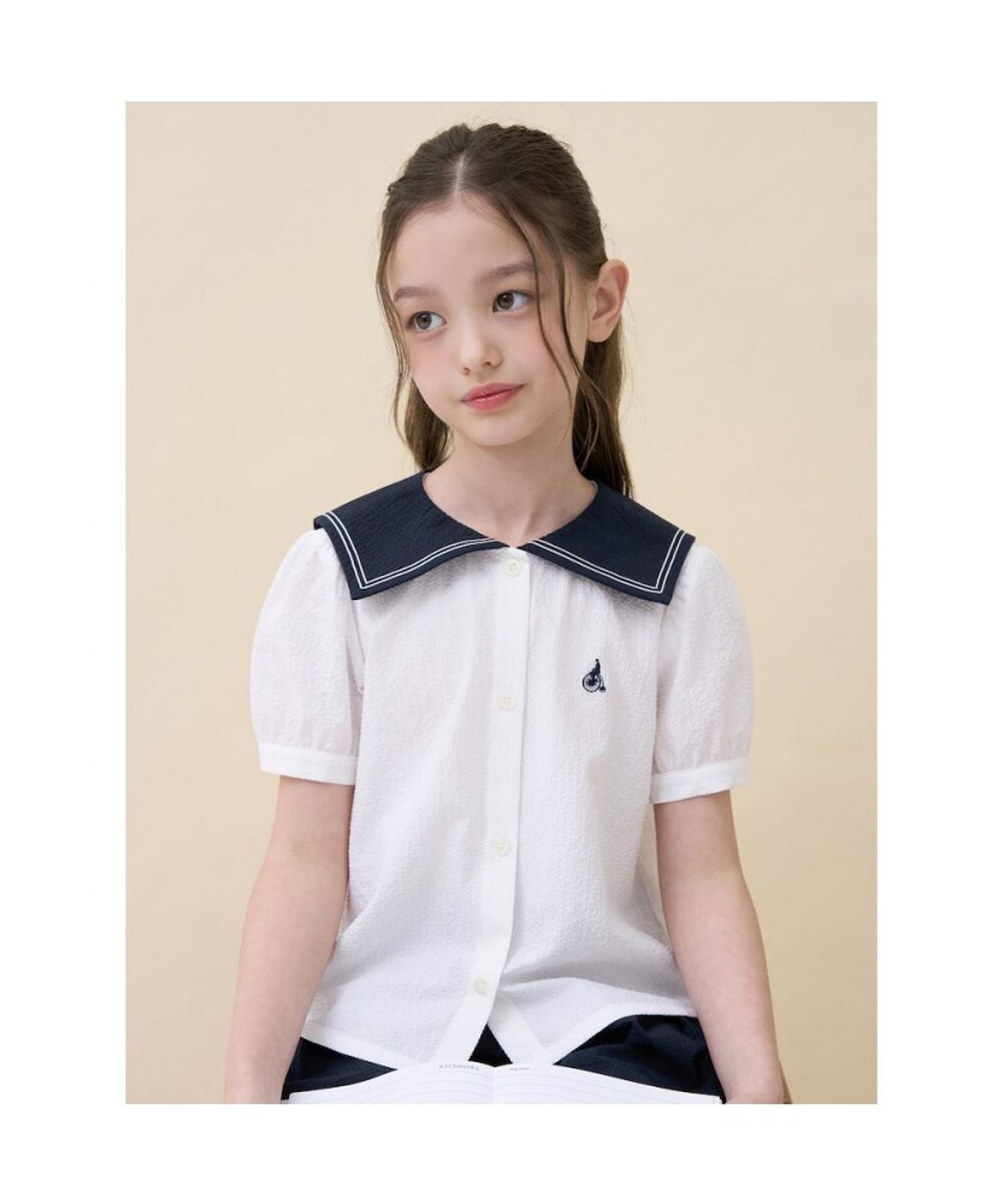 빈폴 키즈(BEANPOLE KIDS) 여아 클래식 마린 시어서커 상하 세트  화이트 (BI6465G021)