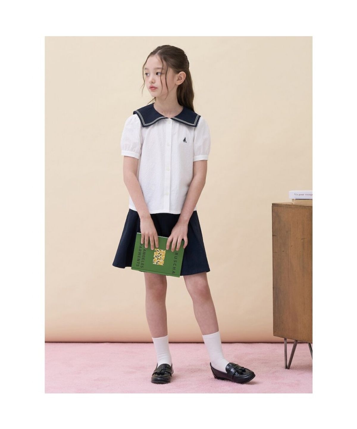 빈폴 키즈(BEANPOLE KIDS) 여아 클래식 마린 시어서커 상하 세트  화이트 (BI6465G021)