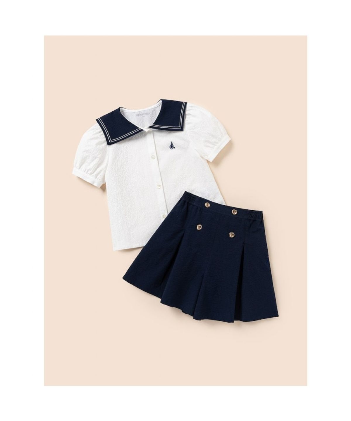 빈폴 키즈(BEANPOLE KIDS) 여아 클래식 마린 시어서커 상하 세트  화이트 (BI6465G021)