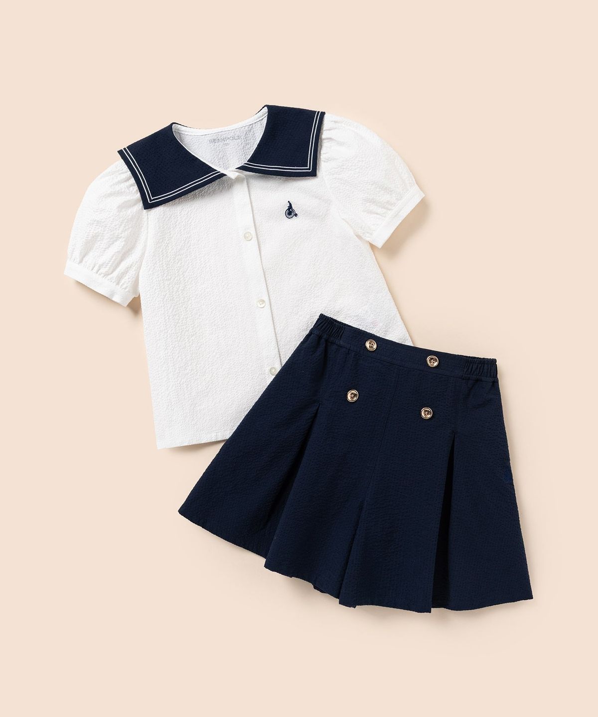 빈폴 키즈(BEANPOLE KIDS) 여아 클래식 마린 시어서커 상하 세트  화이트 (BI6465G021)