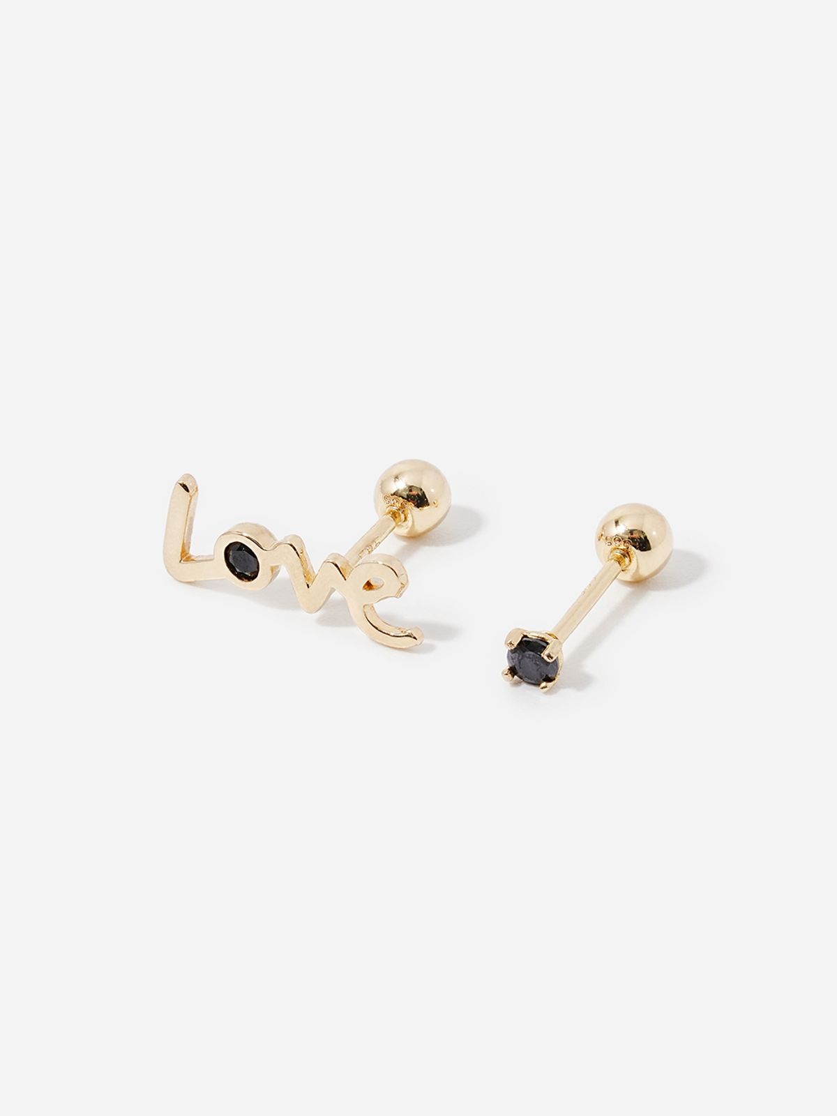 미니멀피어싱(MINIMALPIERCING) 14K 블랙 러브 큐빅 세트 피어싱 귀걸이