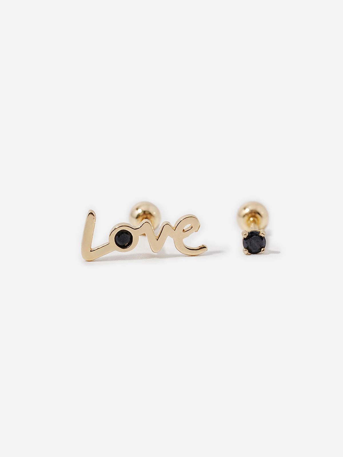 미니멀피어싱(MINIMALPIERCING) 14K 블랙 러브 큐빅 세트 피어싱 귀걸이
