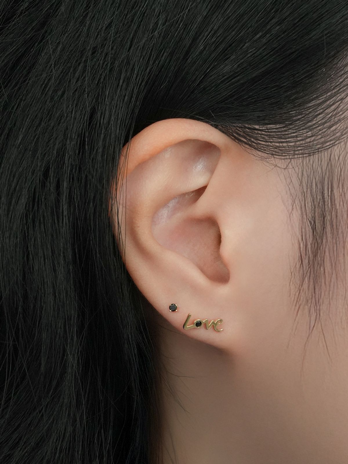 미니멀피어싱(MINIMALPIERCING) 14K 블랙 러브 큐빅 세트 피어싱 귀걸이