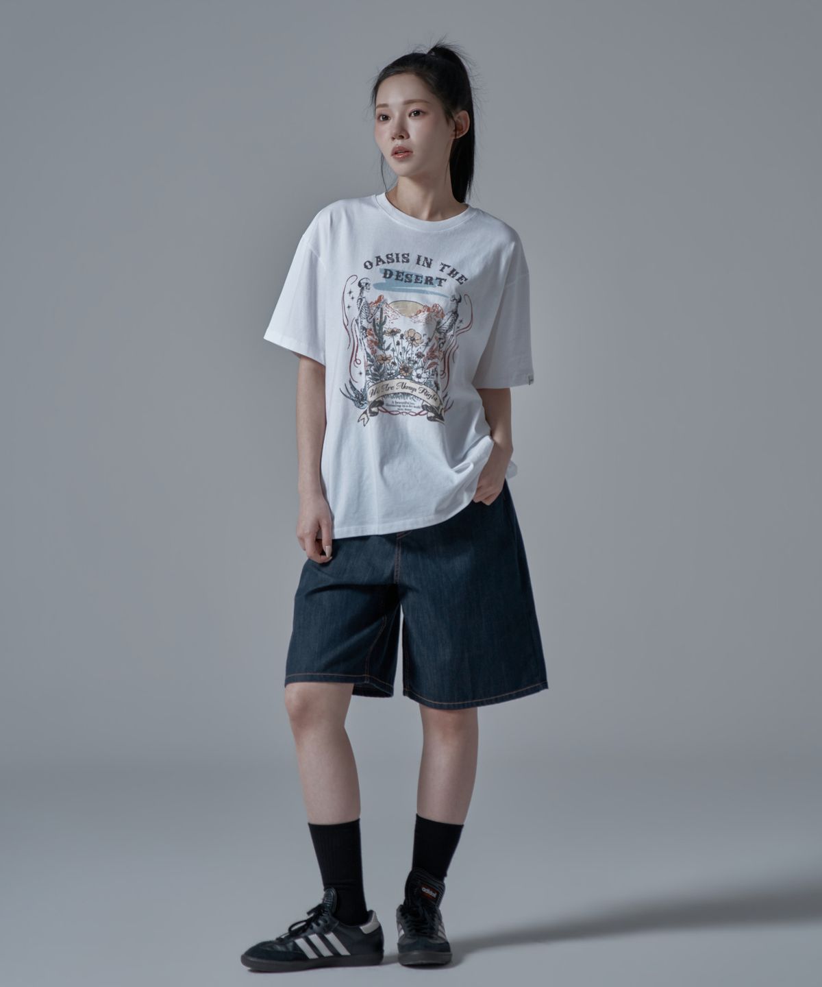 와르 포 우먼(WAARFORWOMAN) WT-72 스컬 오버핏 반팔 티셔츠_화이트