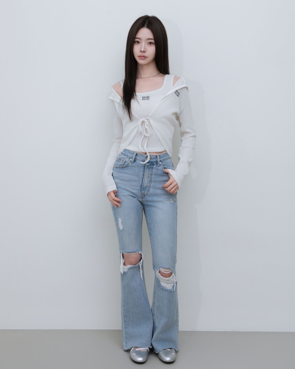 무아무아(MUAHMUAH) [SET] 레이스 배색 가디건 슬리브리스 [2color]