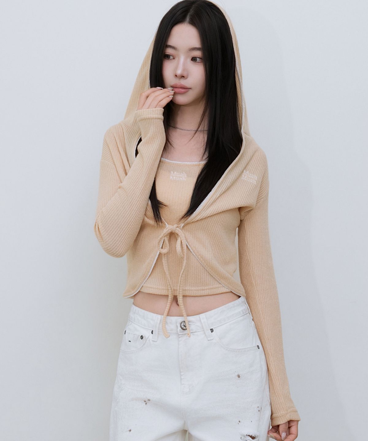 무아무아(MUAHMUAH) [SET] 레이스 배색 가디건 슬리브리스 [4color]