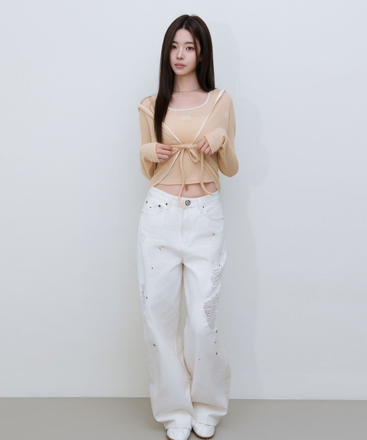무아무아(MUAHMUAH) [SET] 레이스 배색 가디건 슬리브리스 [4color]