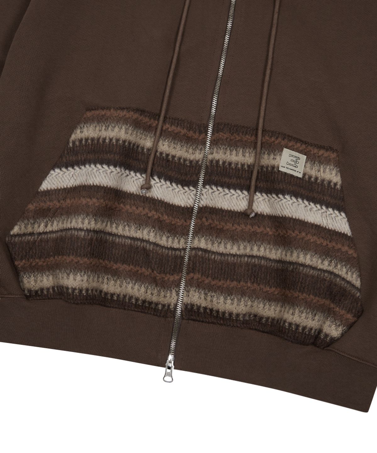 쓰리아이(3IE) MISMATCH ZIP UP HOODIE_DARK BROWN