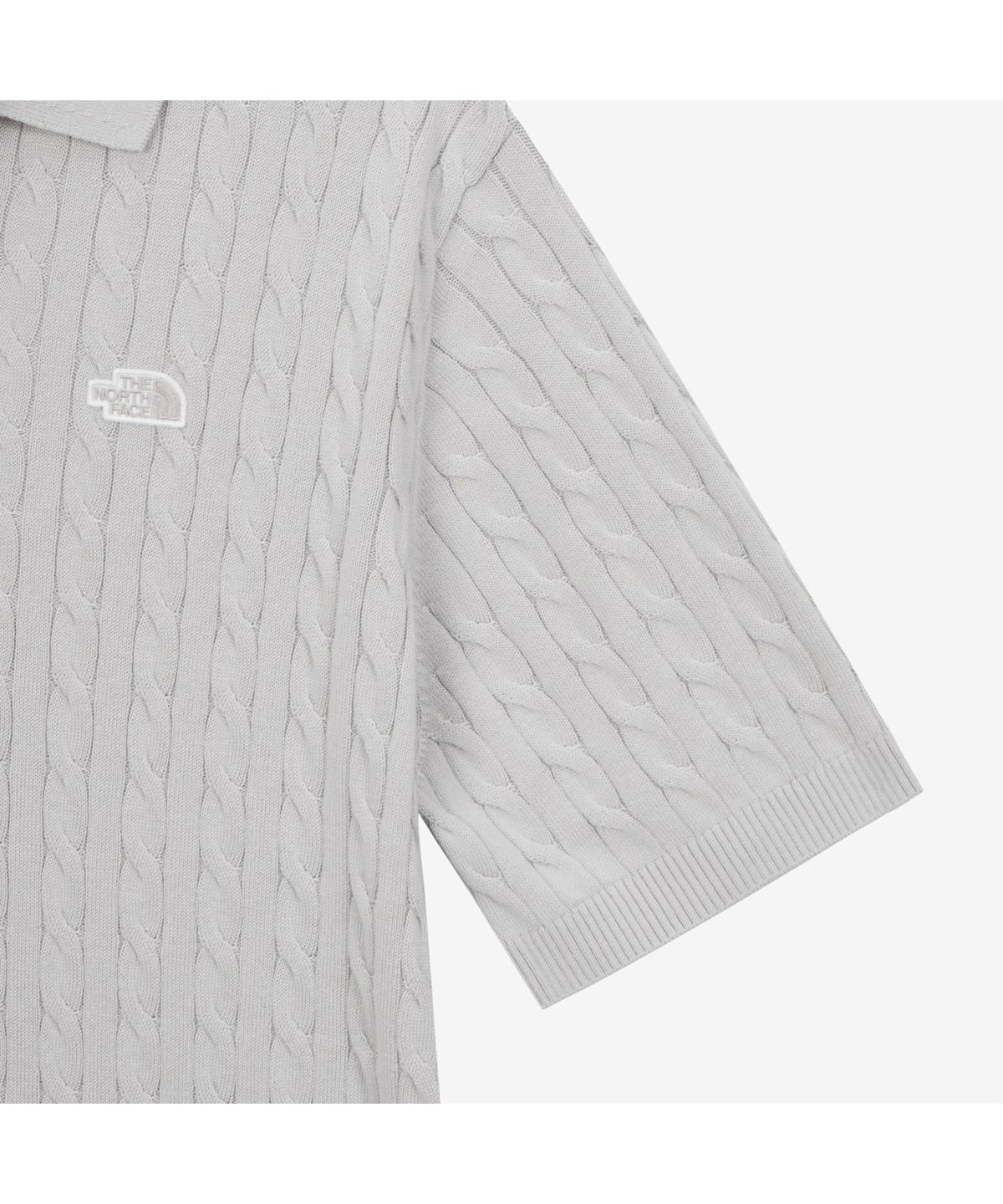 노스페이스(THE NORTH FACE) NT7AS00A 남성 케이블 반팔 폴로 스웨터 SILVER GRAY