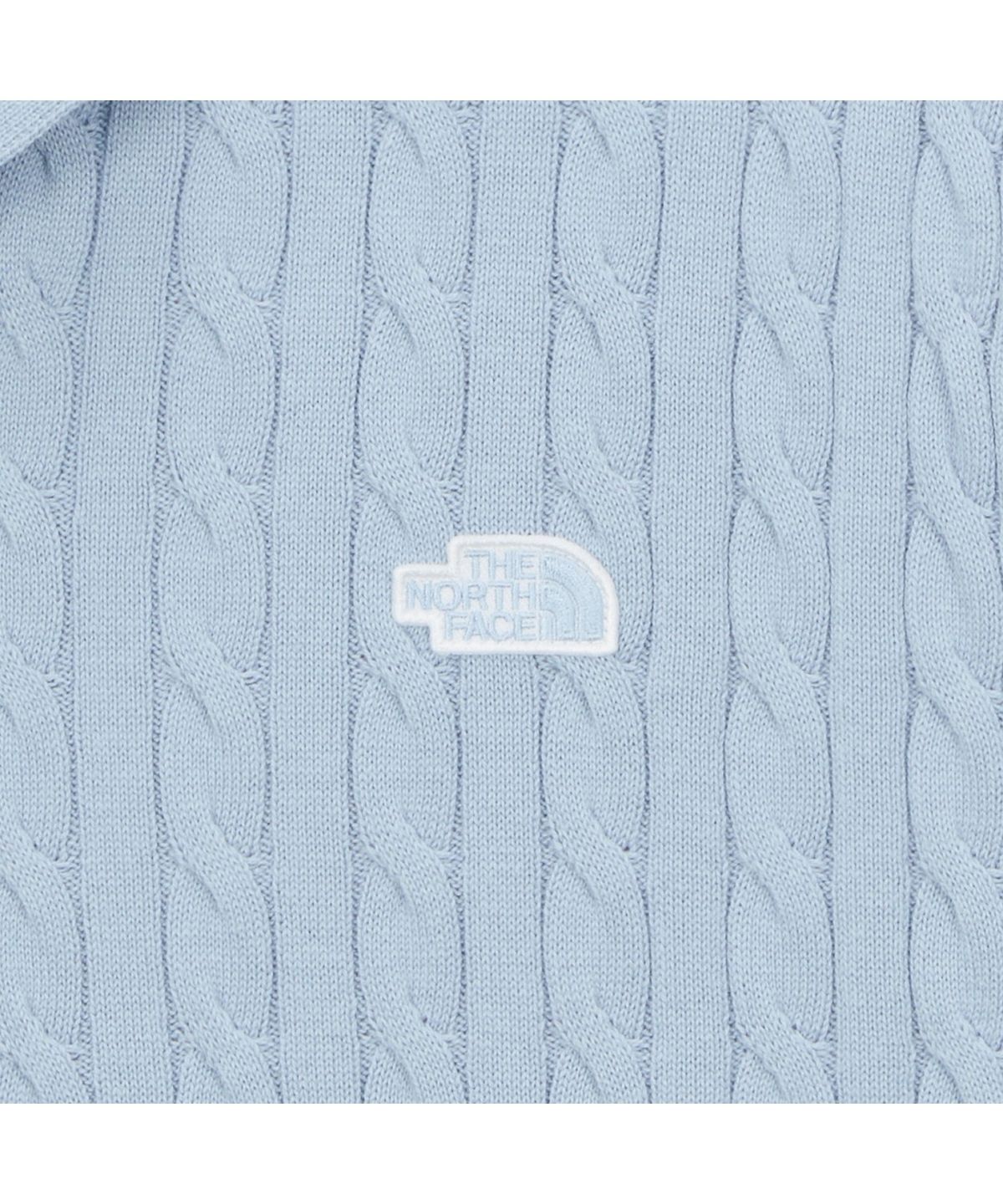 노스페이스(THE NORTH FACE) NT7AS00B 남성 케이블 반팔 폴로 스웨터 ICE BLUE