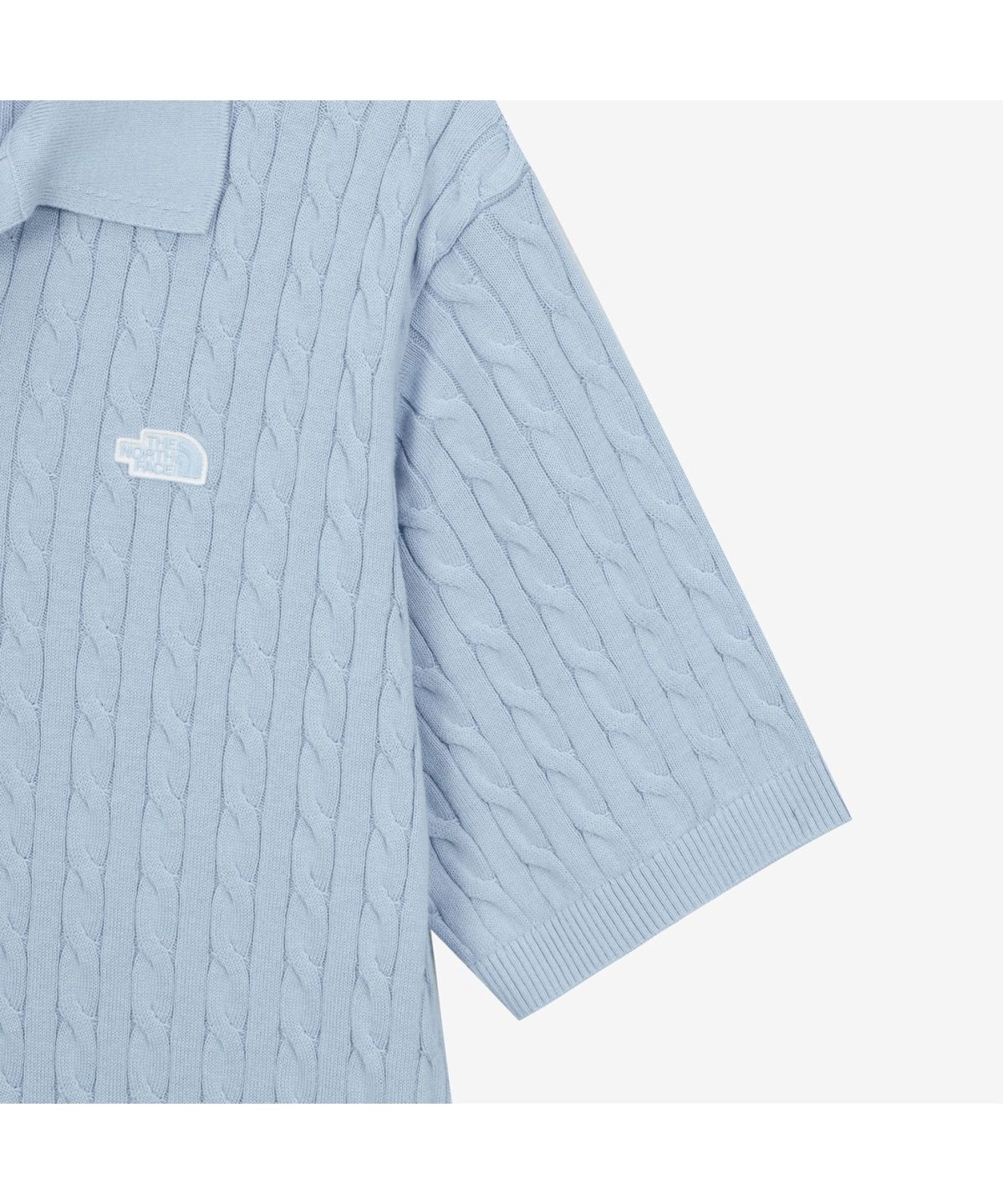 노스페이스(THE NORTH FACE) NT7AS00B 남성 케이블 반팔 폴로 스웨터 ICE BLUE