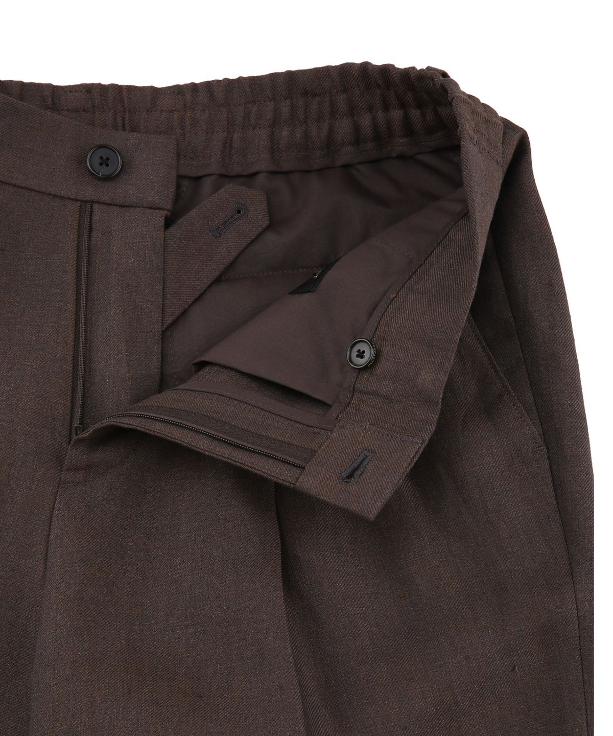질스튜어트뉴욕 맨(JILLSTUART NEWYORK MEN) 투턱 테이퍼드 린넨 셋업 팬츠 - 다크브라운 (JNPA6B305W3)