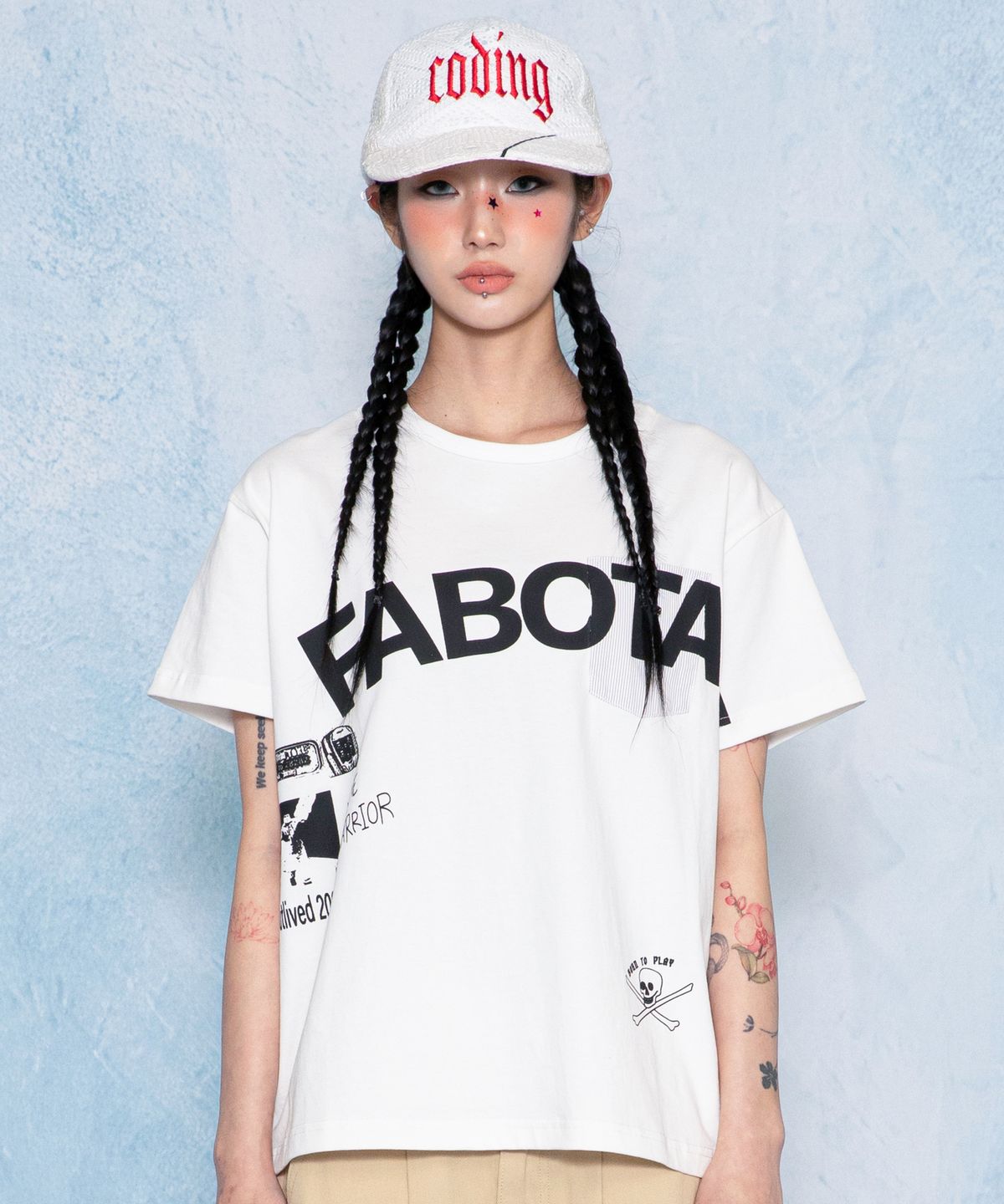 글랙(GLACK) GT179 파보타지 세미 크롭 포켓 티셔츠 (WHITE)