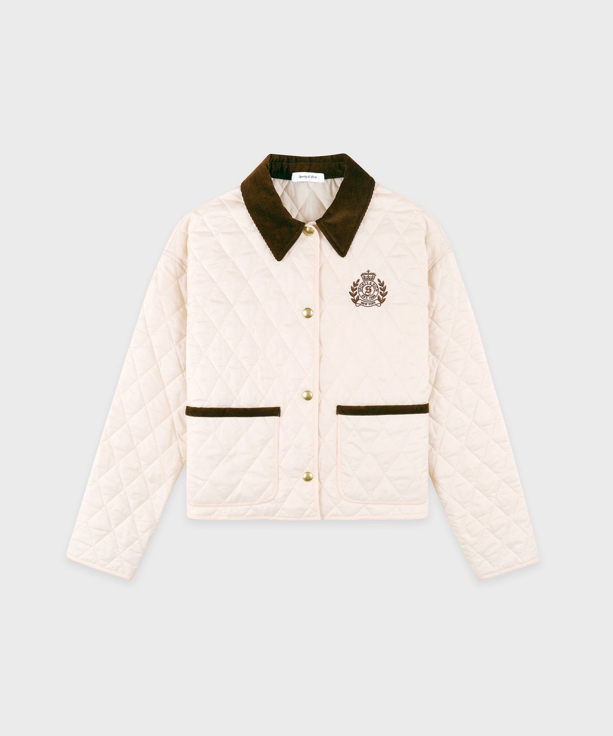 스포티앤리치(SPORTY&RICH) H&W 크레스트 나일론 크롭 퀼팅 재킷 크림 R255AWJ007