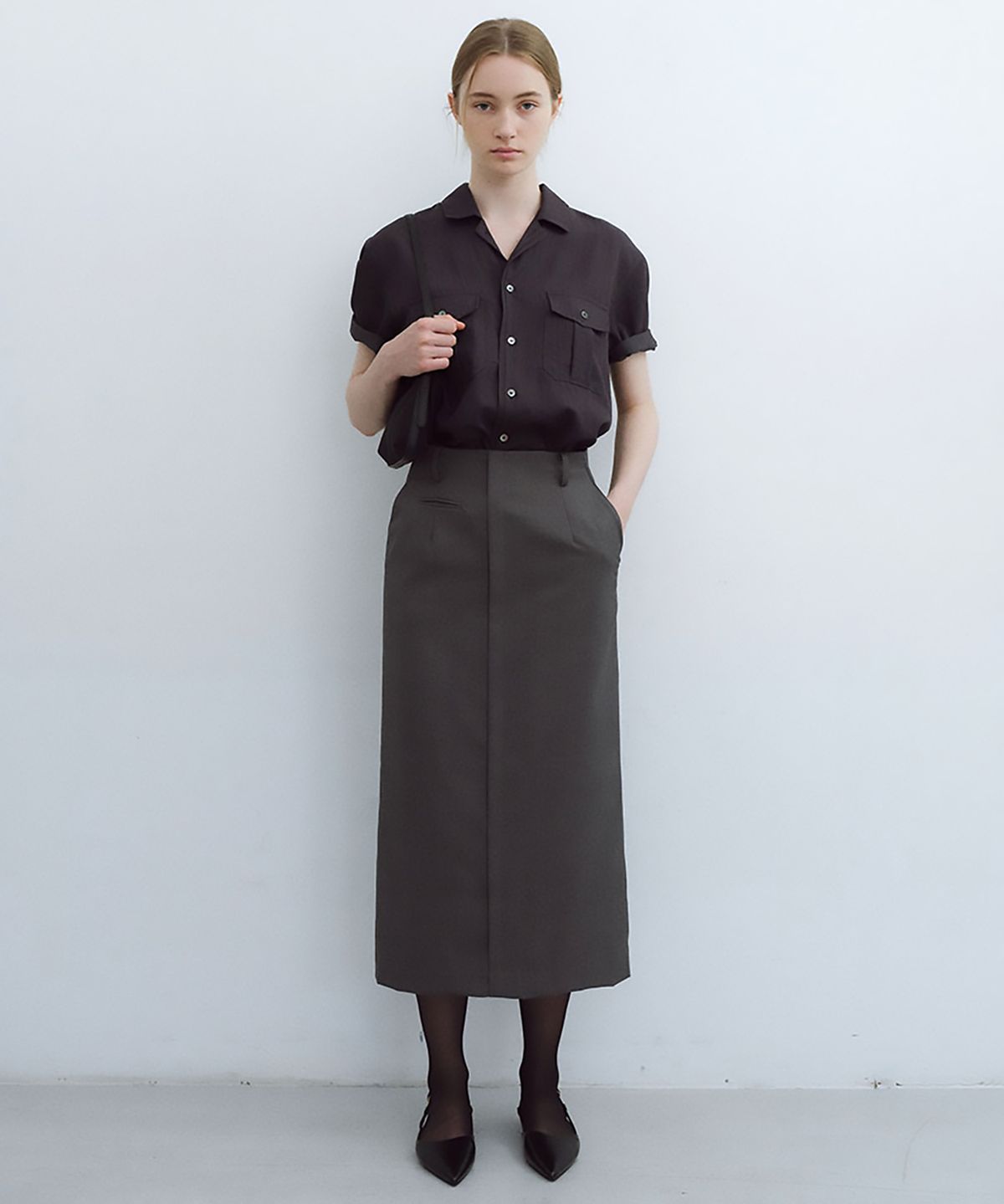 아우브아워(AUBOUR) wrinkled lapel shirts (charcoal)