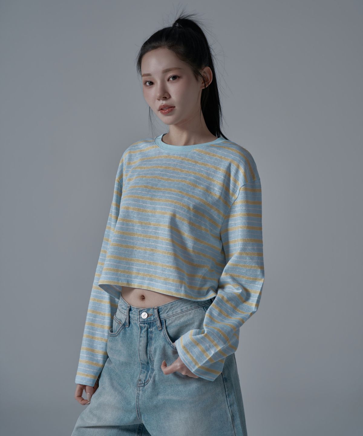 와르 포 우먼(WAARFORWOMAN) WT-75 에스 콤비 티셔츠_스카이