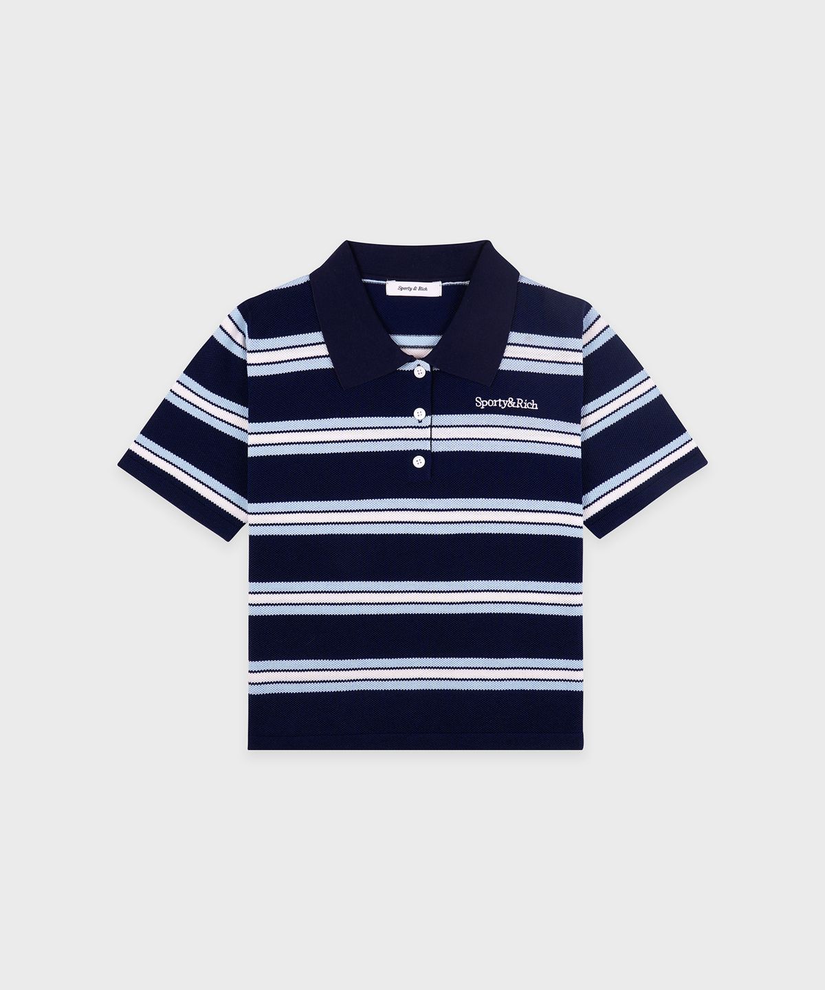 스포티앤리치(SPORTY&RICH) 세리프 로고 실크 피케 크롭 폴로 R255AW2005