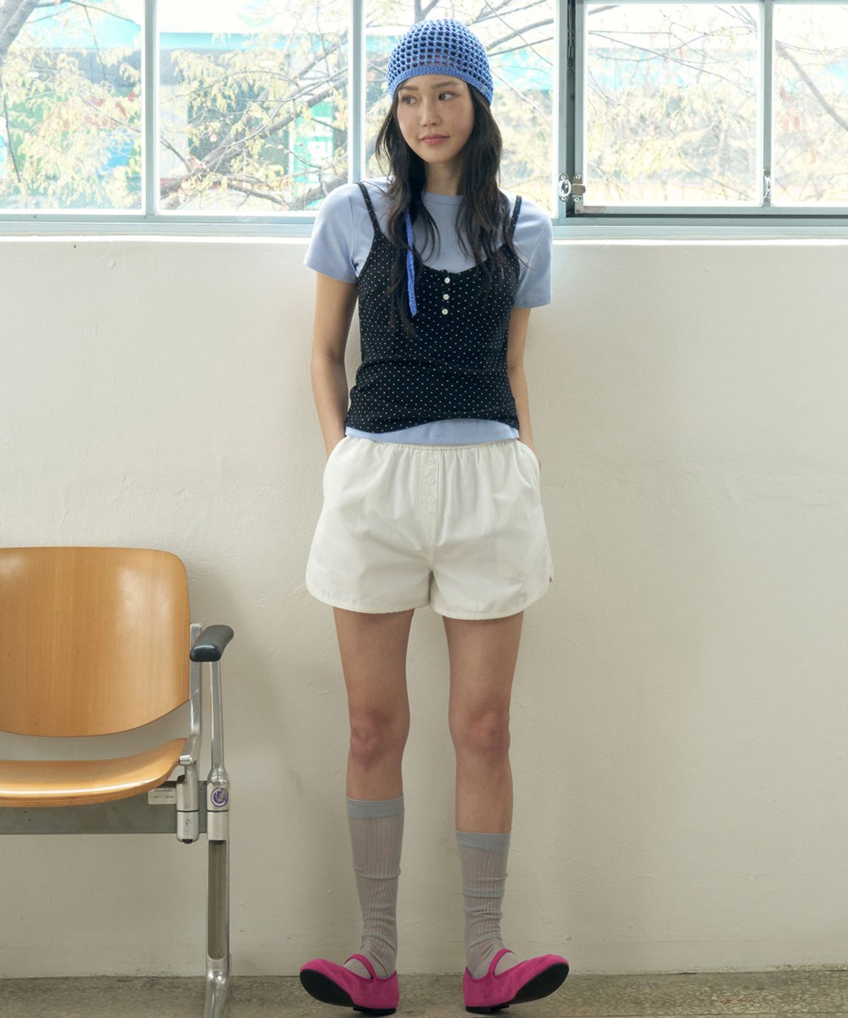 모르브13(MORVE13) 랜드 바인딩 버튼 쇼츠(화이트)