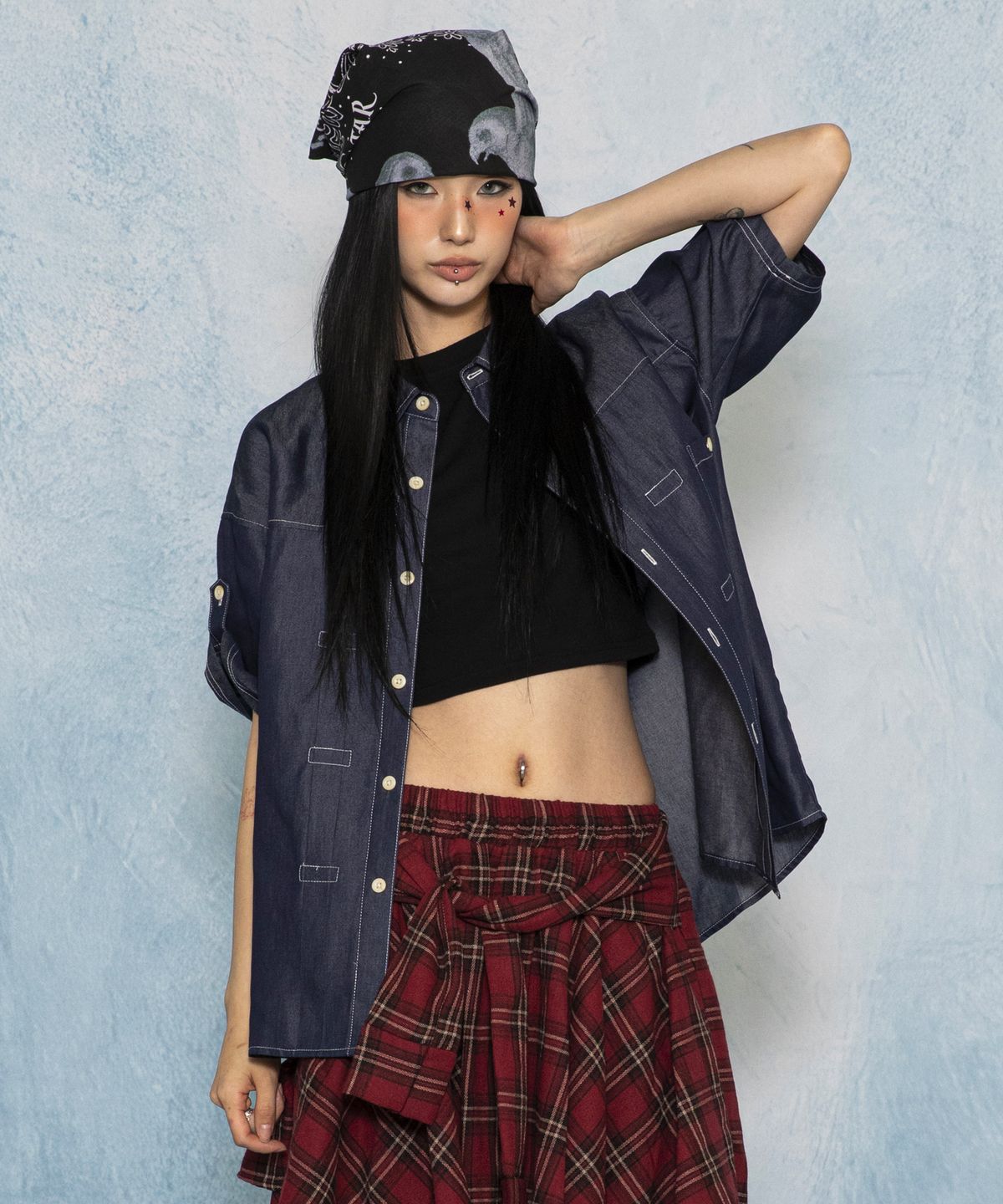 글랙(GLACK) GS020 아트라이 하프 데님 셔츠 (INDIGO)