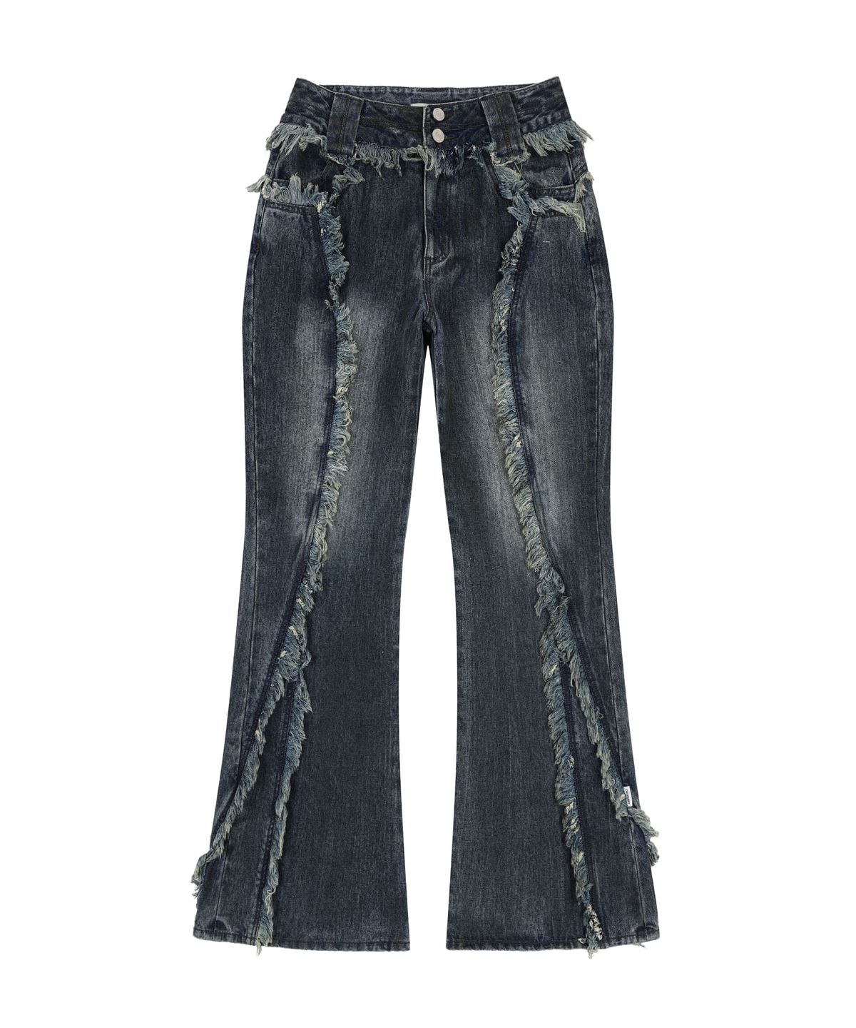 오디너리 홀리데이(ORDINARY HOLIDAY) FRINGE LOOSE BOOTS CUT PANTS [BLUE]