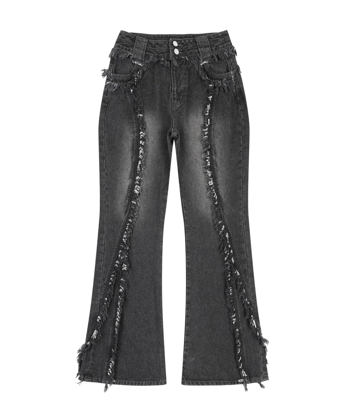 오디너리 홀리데이(ORDINARY HOLIDAY) FRINGE LOOSE BOOTS CUT PANTS [BLACK]