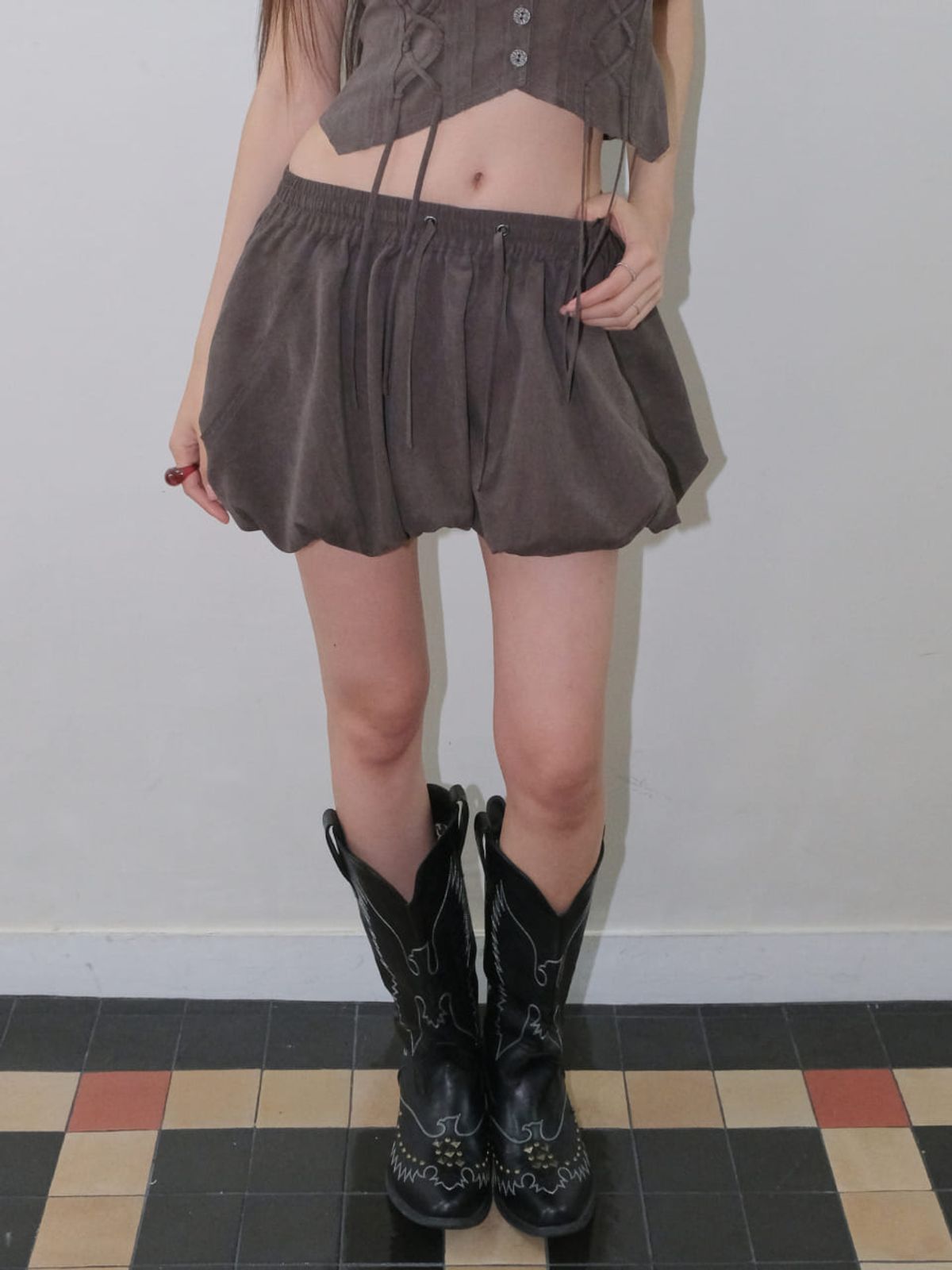 오디너리 홀리데이(ORDINARY HOLIDAY) BALLOON SKIRT [DEEP BROWN ]