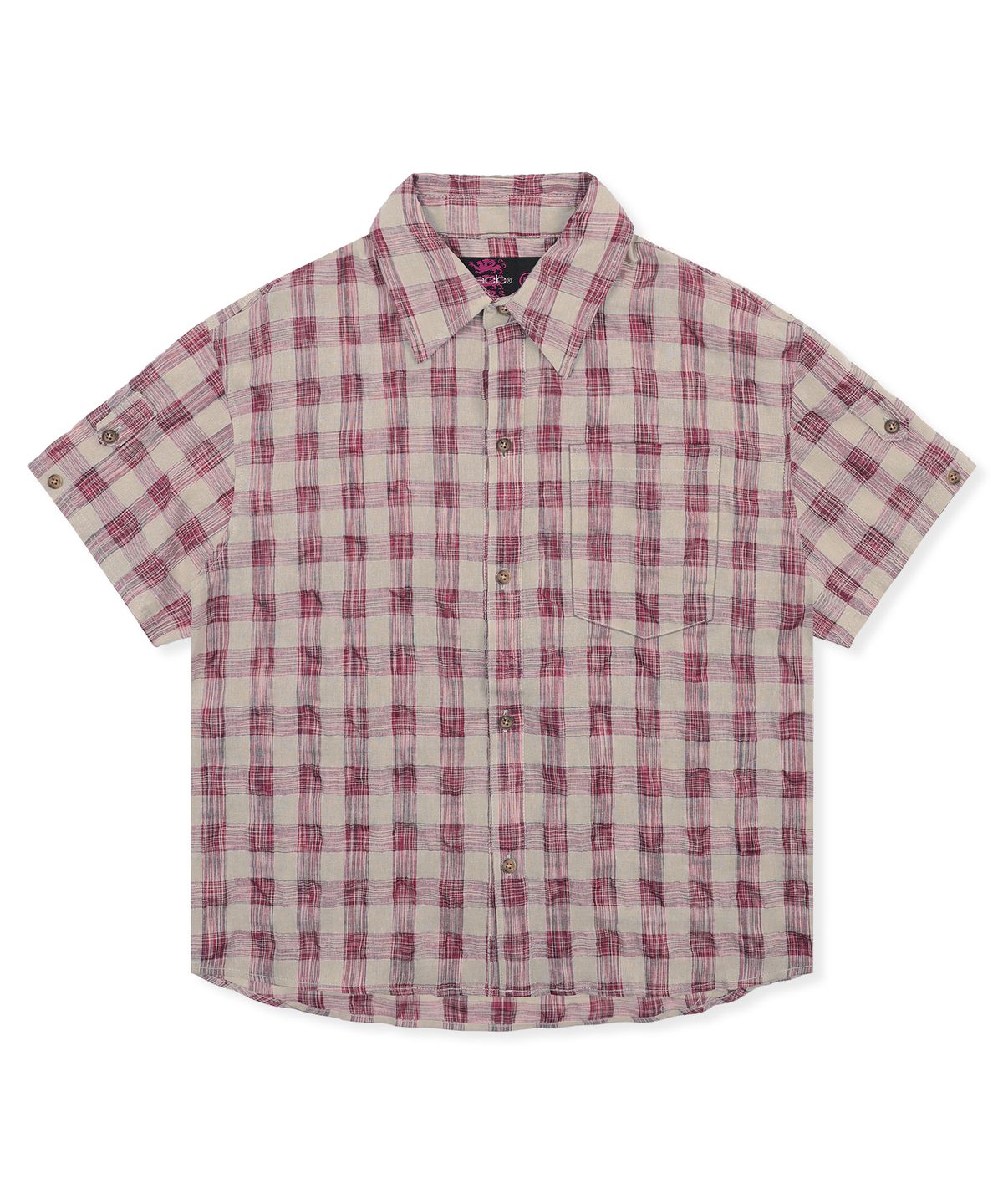 글랙(GLACK) GS018 타탄체크 시어서커 크롭 하프 셔츠 (RED)