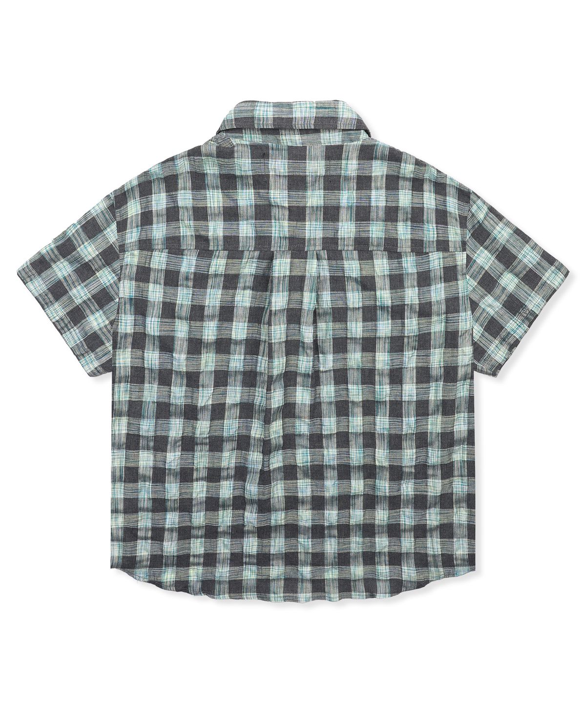 글랙(GLACK) GS018 타탄체크 시어서커 크롭 하프 셔츠 (BLUE GREEN)