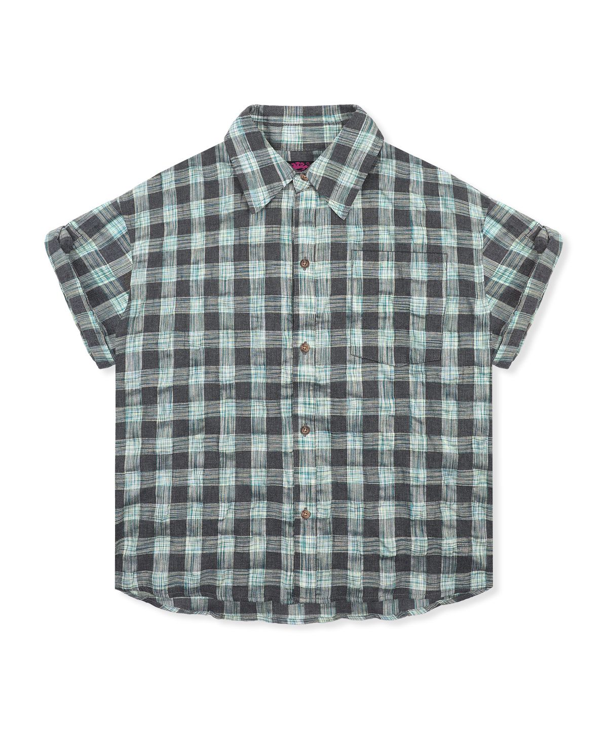 글랙(GLACK) GS018 타탄체크 시어서커 크롭 하프 셔츠 (BLUE GREEN)