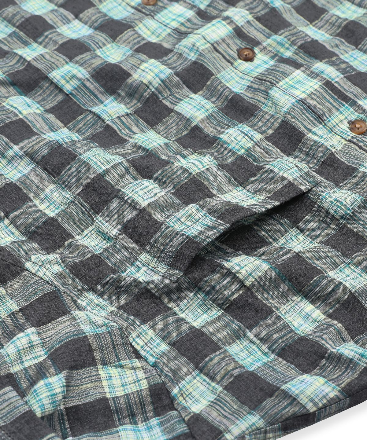 글랙(GLACK) GS018 타탄체크 시어서커 크롭 하프 셔츠 (BLUE GREEN)