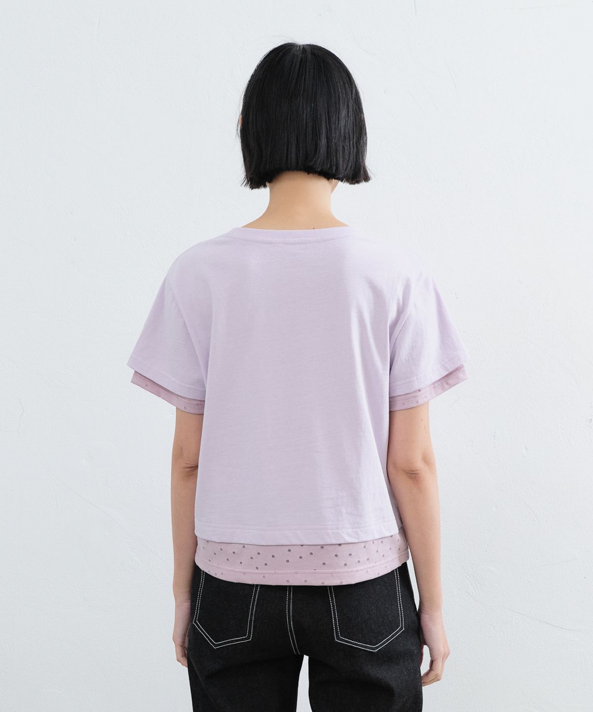 실롯(SEALOT) 레이어드 도트 스터드 하프 슬리브 탑 (라벤더)