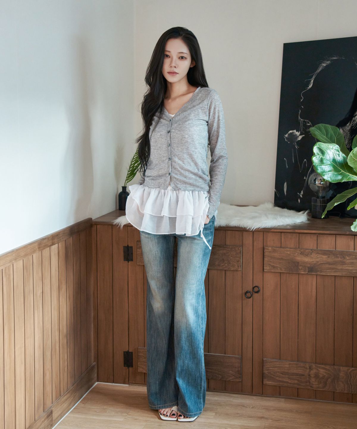 와르 포 우먼(WAARFORWOMAN) WK-23 프릴 가디건_그레이