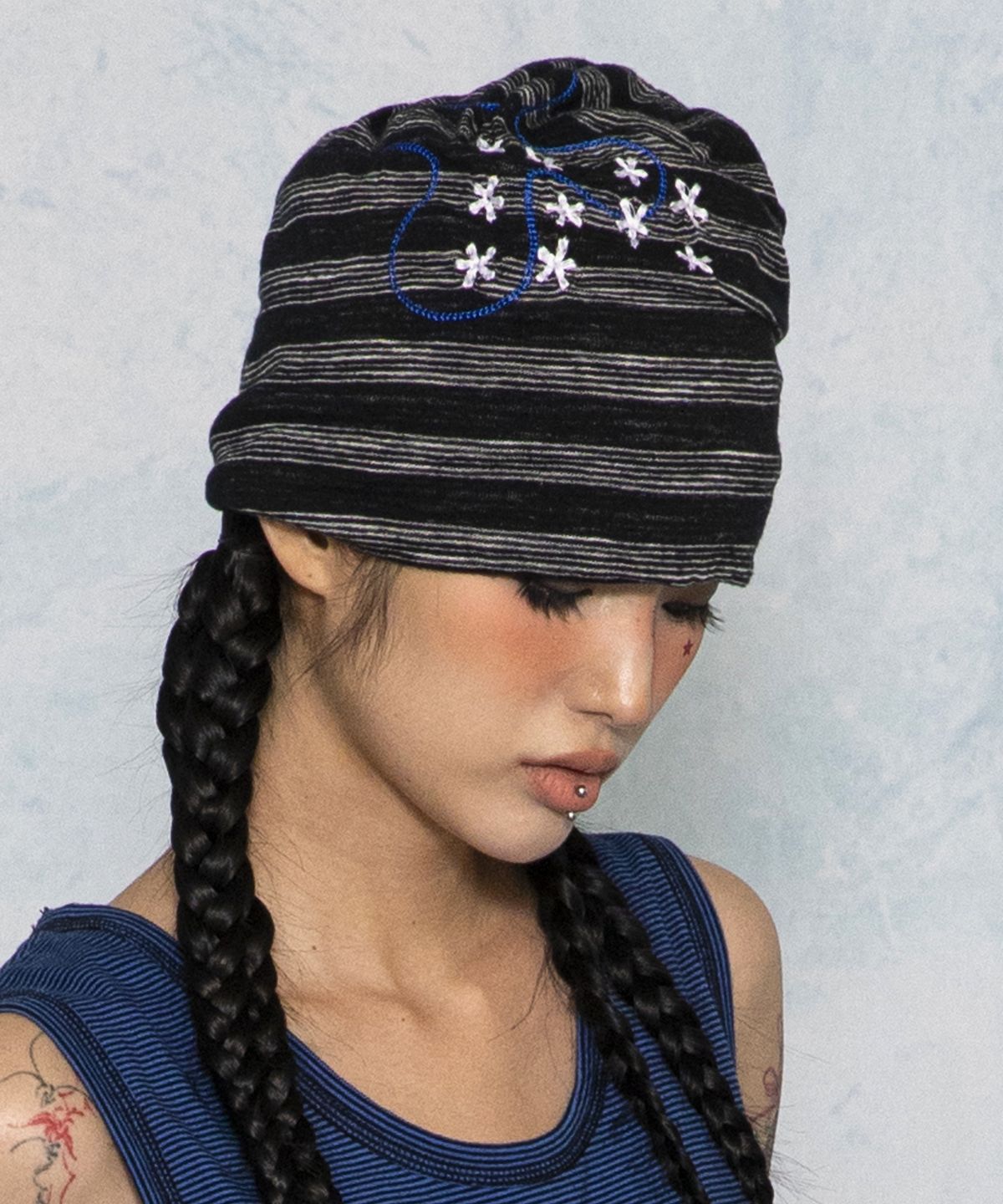 글랙(GLACK) GC085 써머 스티치 스트라이프 스냅 비니 (BLACK)