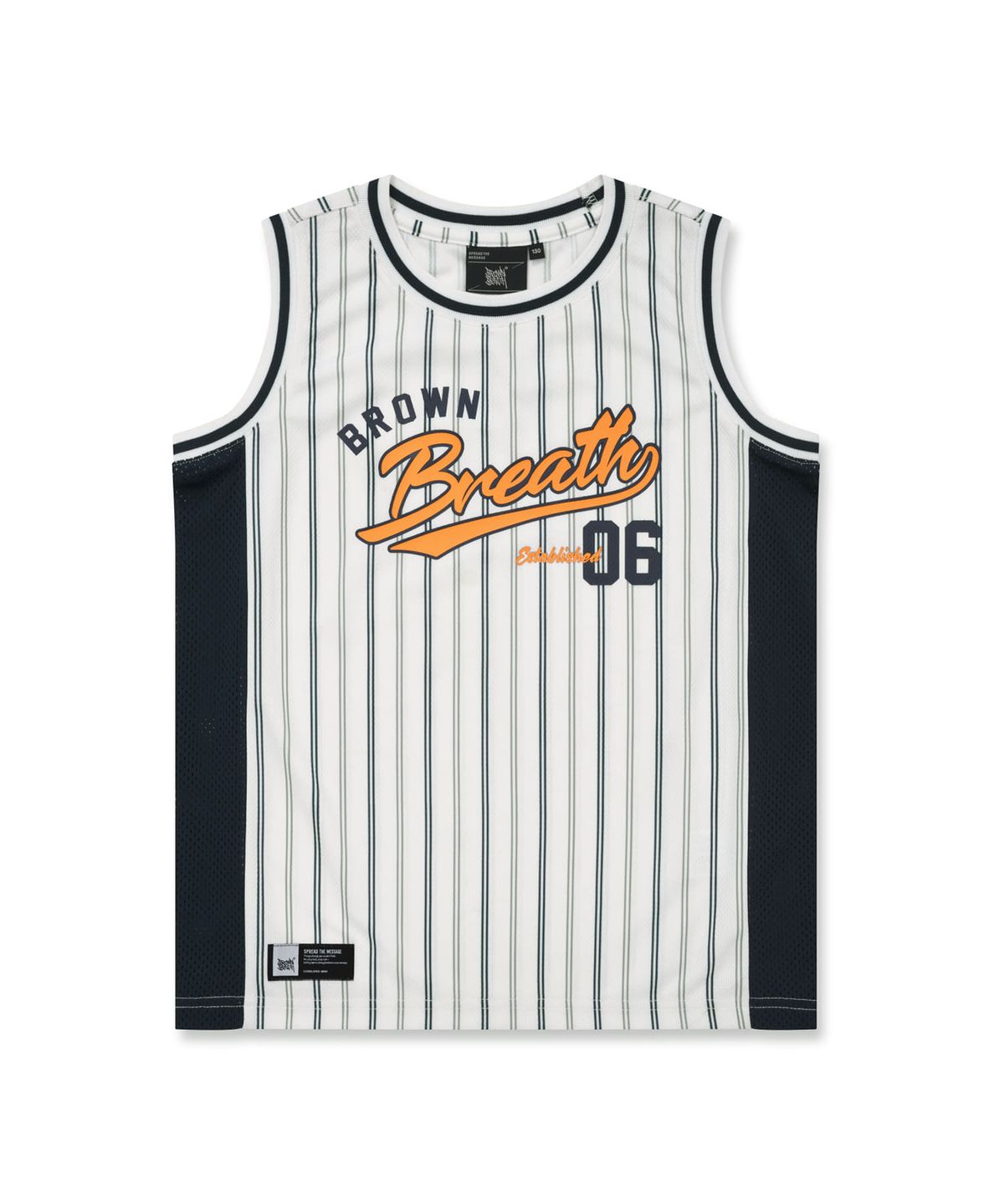브라운브레스 키즈(BROWNBREATH KIDS) KIDS STRIPE MESH SLEEVELESS TEE - WHITE