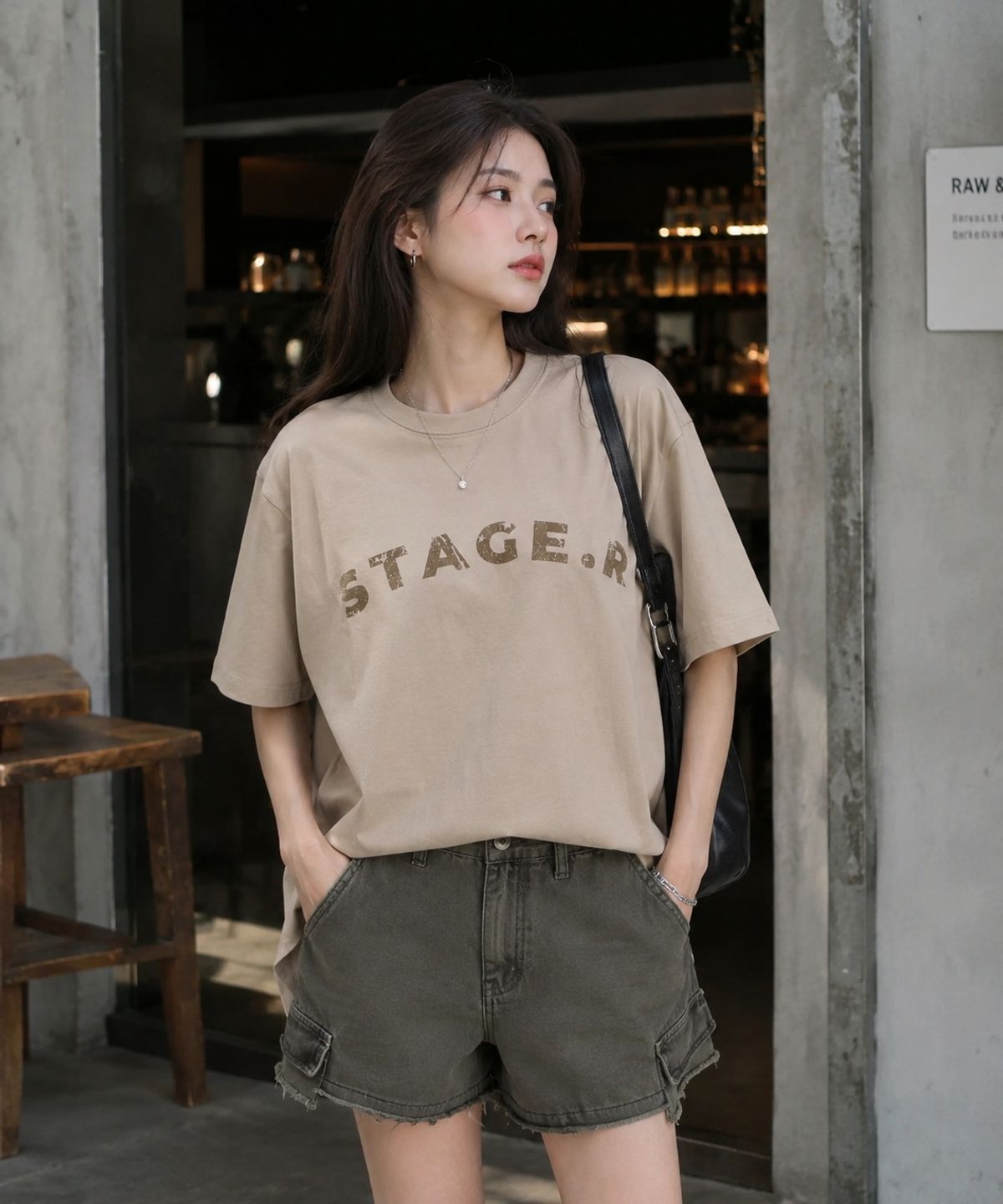 스테이지알(STAGE.R) 허그 반팔 티셔츠 [베이지]