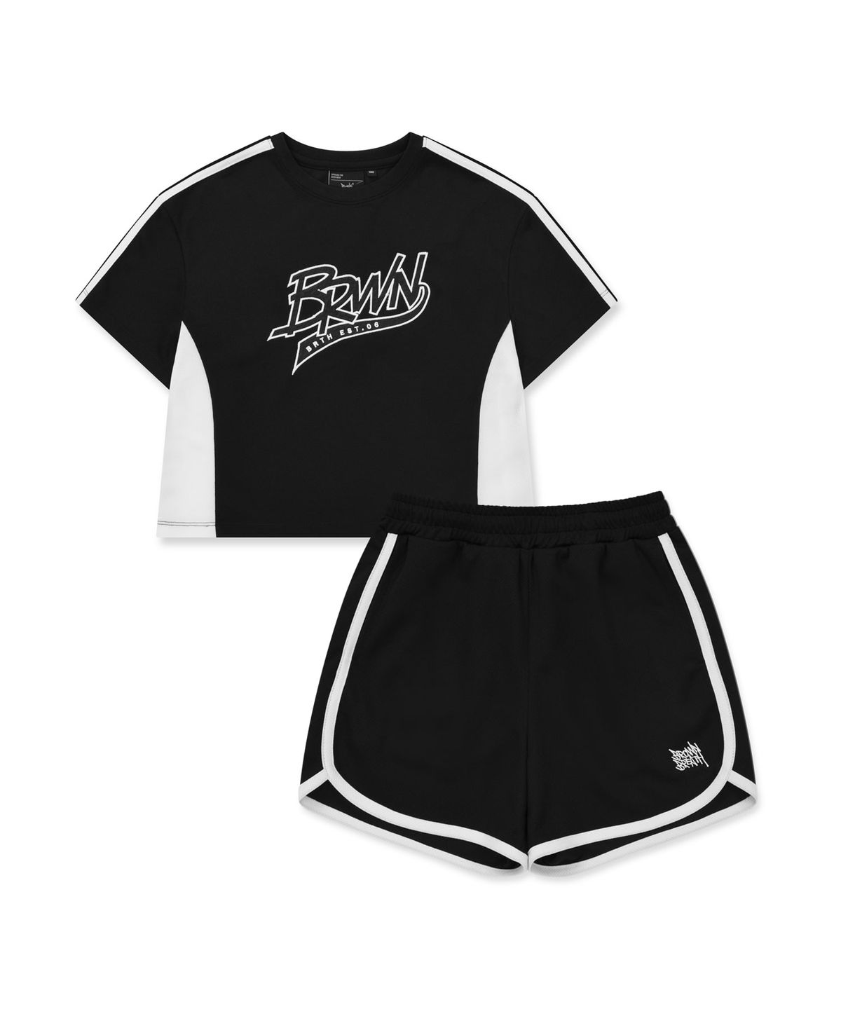 브라운브레스 키즈(BROWNBREATH KIDS) KIDS GIRL MESH MIX CROP TEE SETUP - BLACK