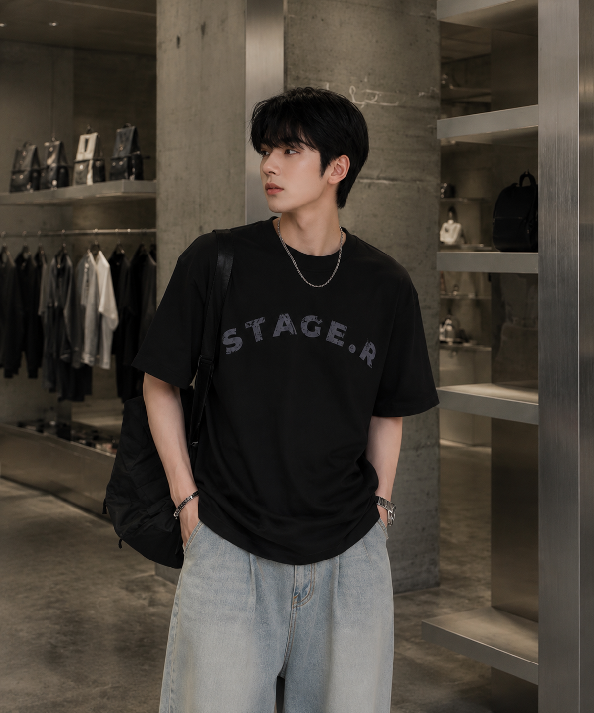 스테이지알(STAGE.R) 허그 반팔 티셔츠 [블랙]