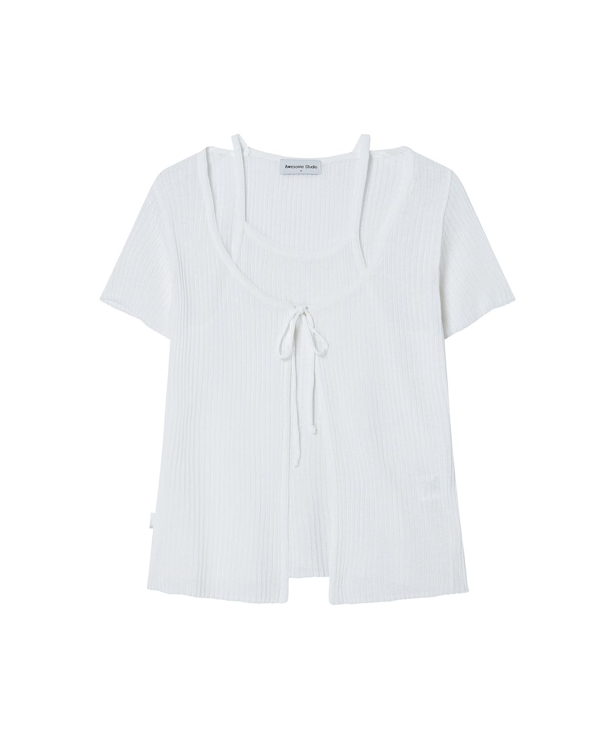 어썸스튜디오(AWESOME STUDIO) 레이어드 셋업 니트 가디건 화이트