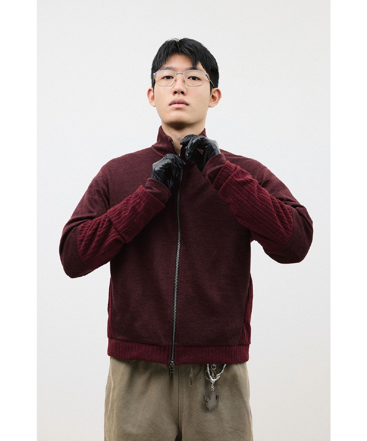 해칭룸(HATCHINGROOM) Double Sleeve Track Cardigan Dark Red