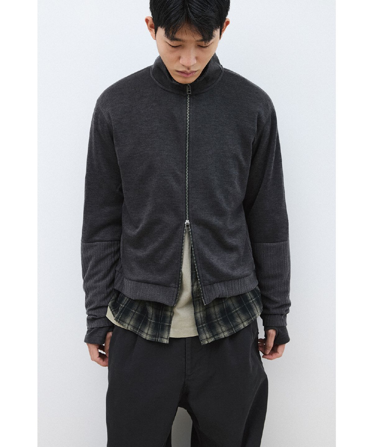 해칭룸(HATCHINGROOM) Double Sleeve Track Cardigan Dark Khaki