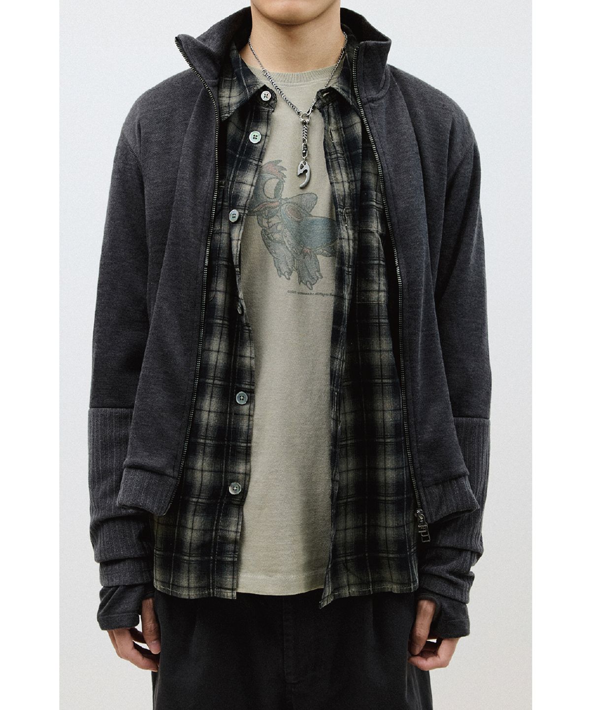 해칭룸(HATCHINGROOM) Double Sleeve Track Cardigan Dark Khaki