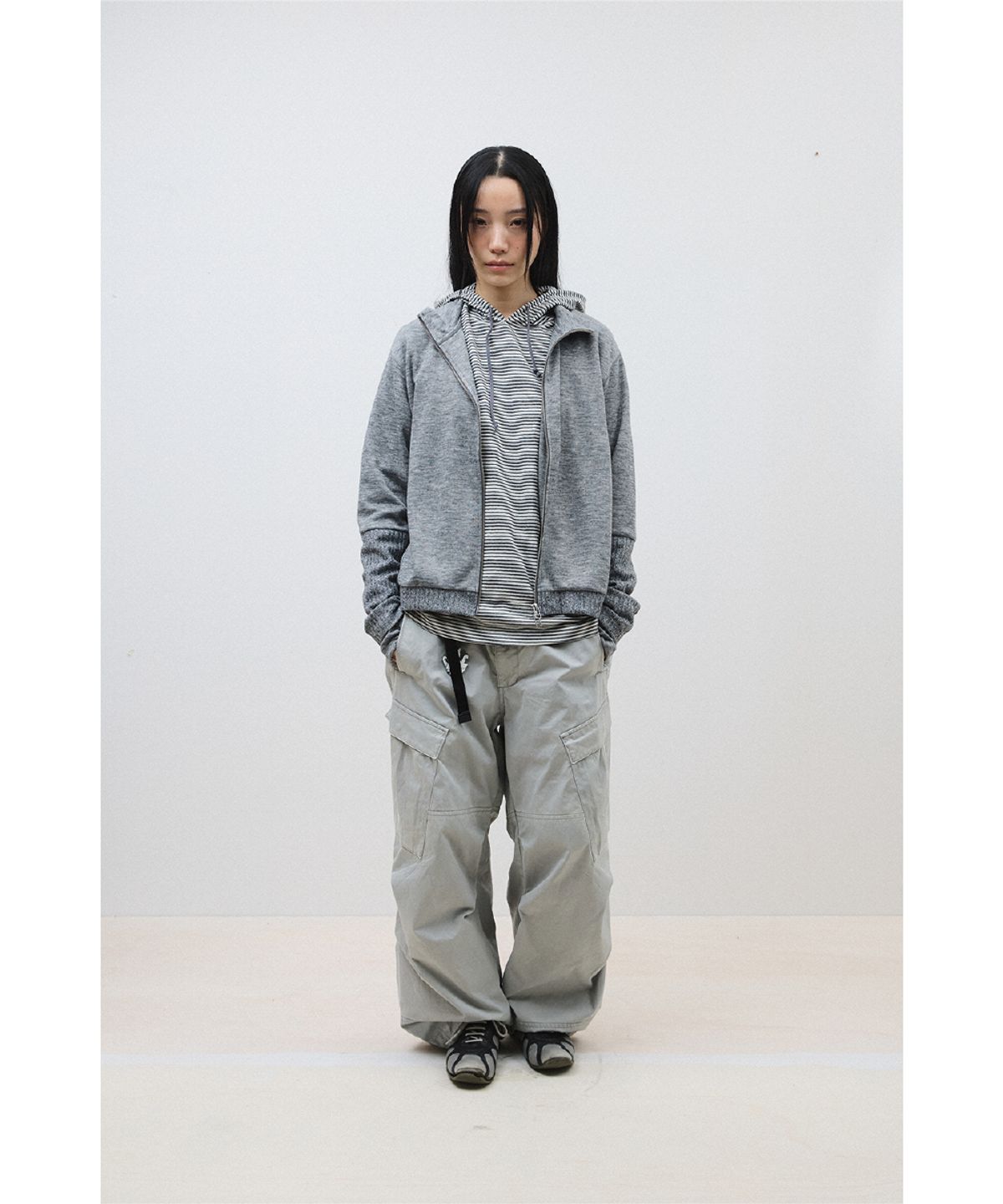 해칭룸(HATCHINGROOM) Double Sleeve Track Cardigan M.Grey