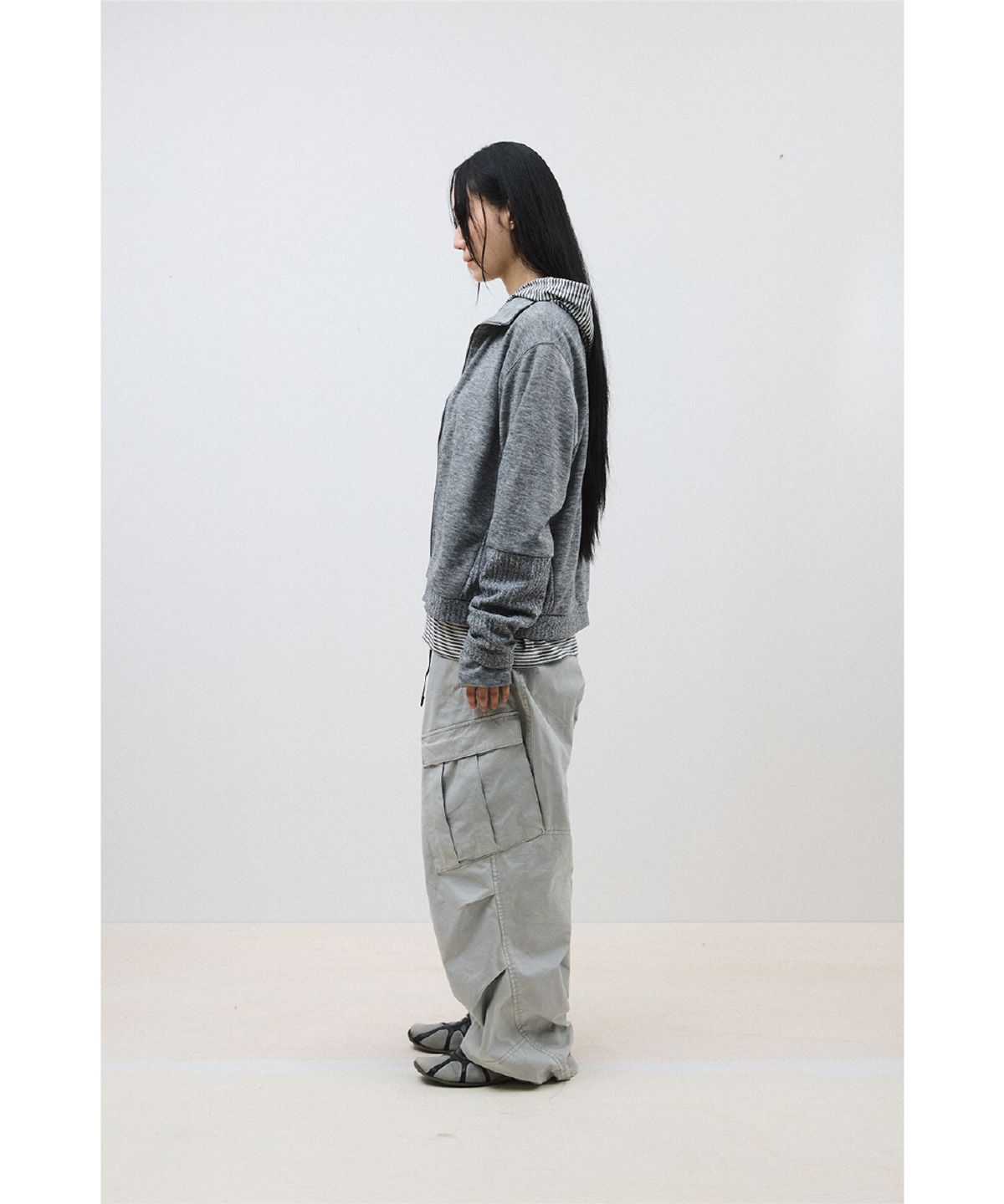 해칭룸(HATCHINGROOM) Double Sleeve Track Cardigan M.Grey