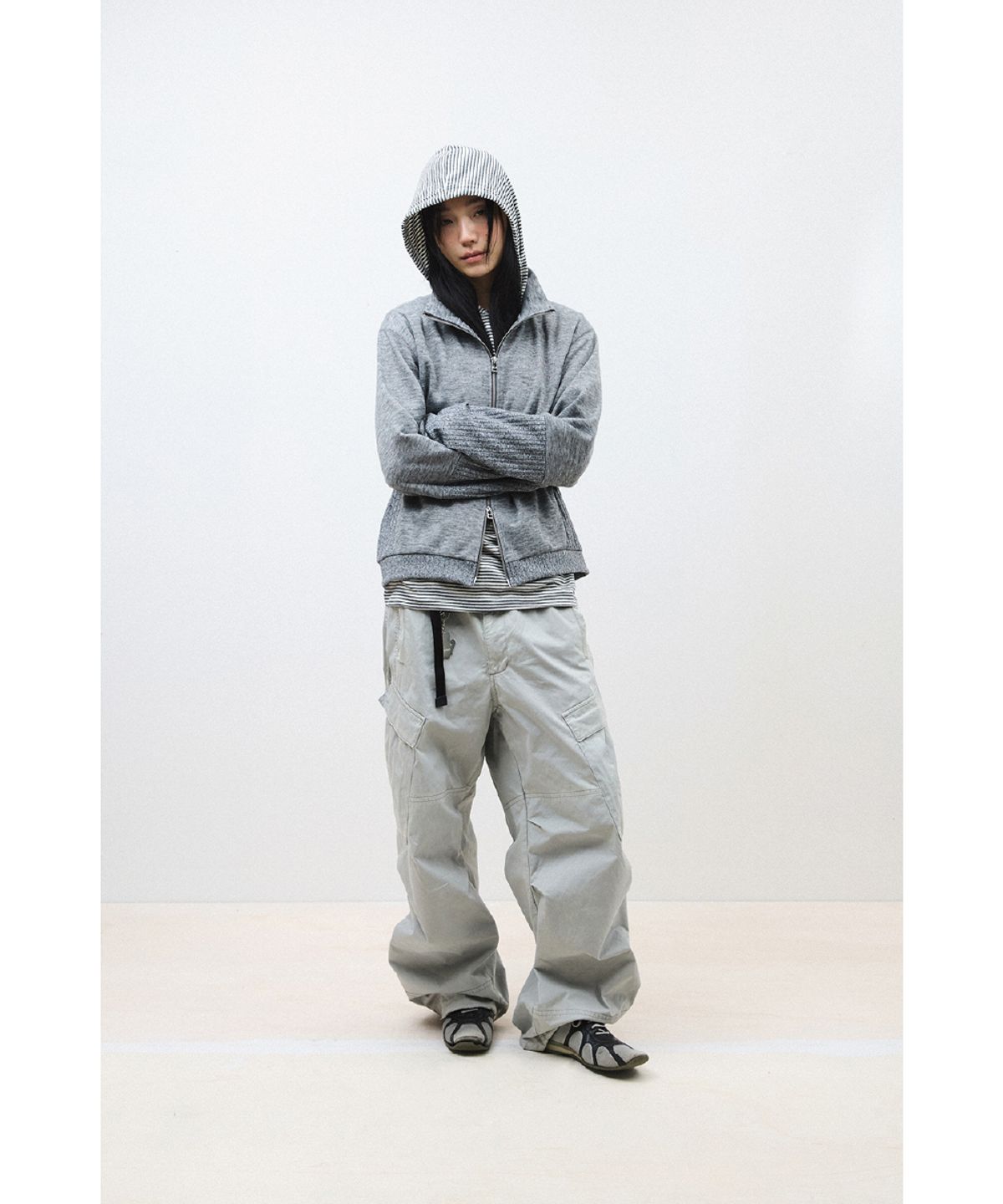 해칭룸(HATCHINGROOM) Double Sleeve Track Cardigan M.Grey
