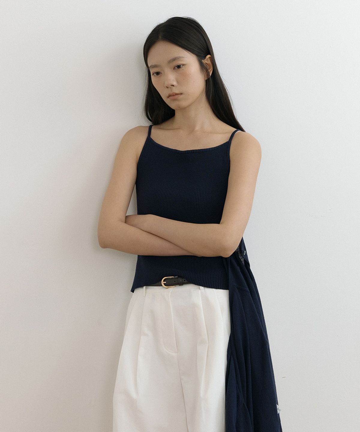 링서울(LINGSEOUL) cotton blended ribbed sleeveless top-navy