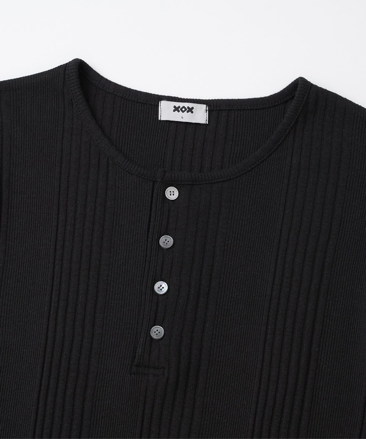 엑스오엑스(XOX) 리브드 헨리넥 반팔 티셔츠[BLACK]