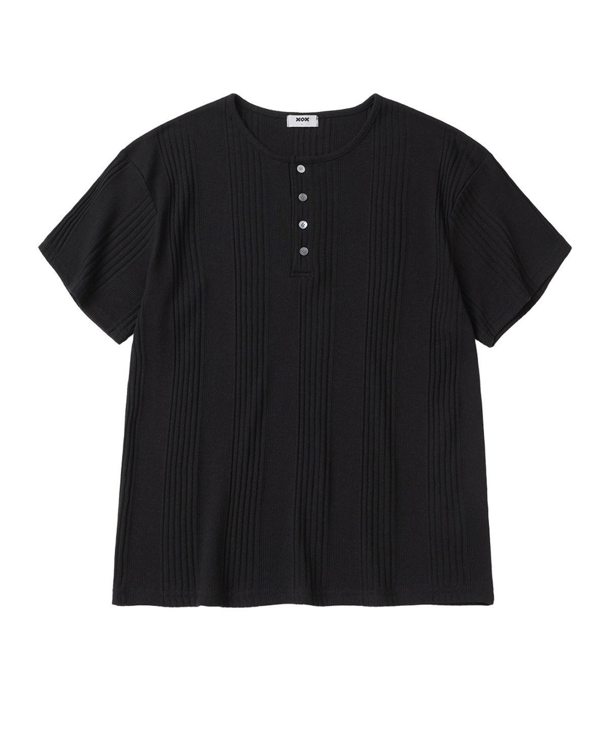 엑스오엑스(XOX) 리브드 헨리넥 반팔 티셔츠[BLACK]