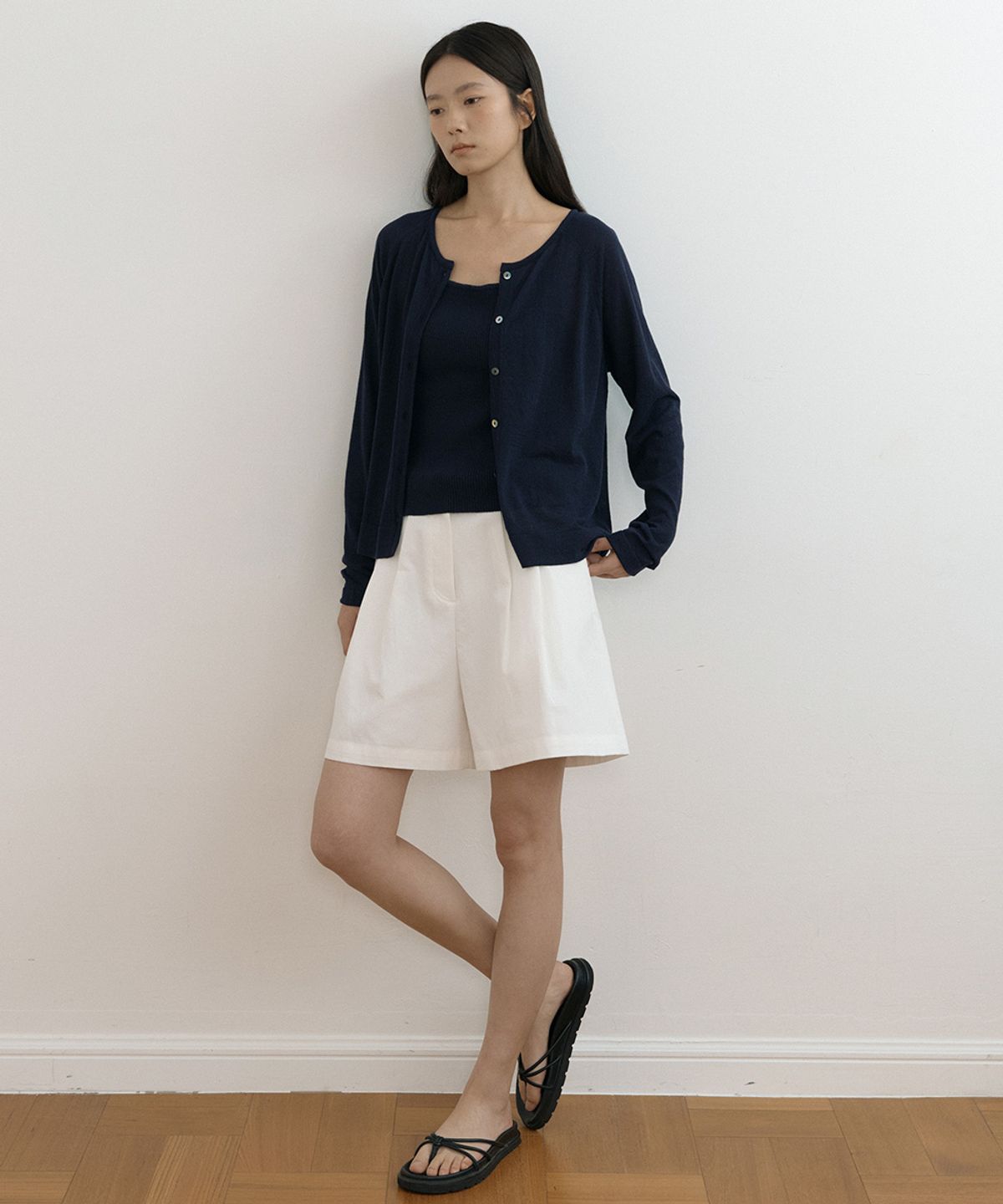 링서울(LINGSEOUL) cotton blended knit cardigan-navy