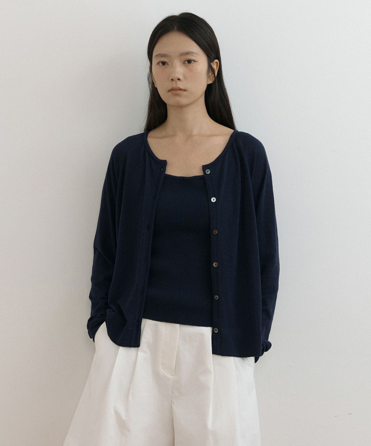 링서울(LINGSEOUL) cotton blended knit cardigan-navy