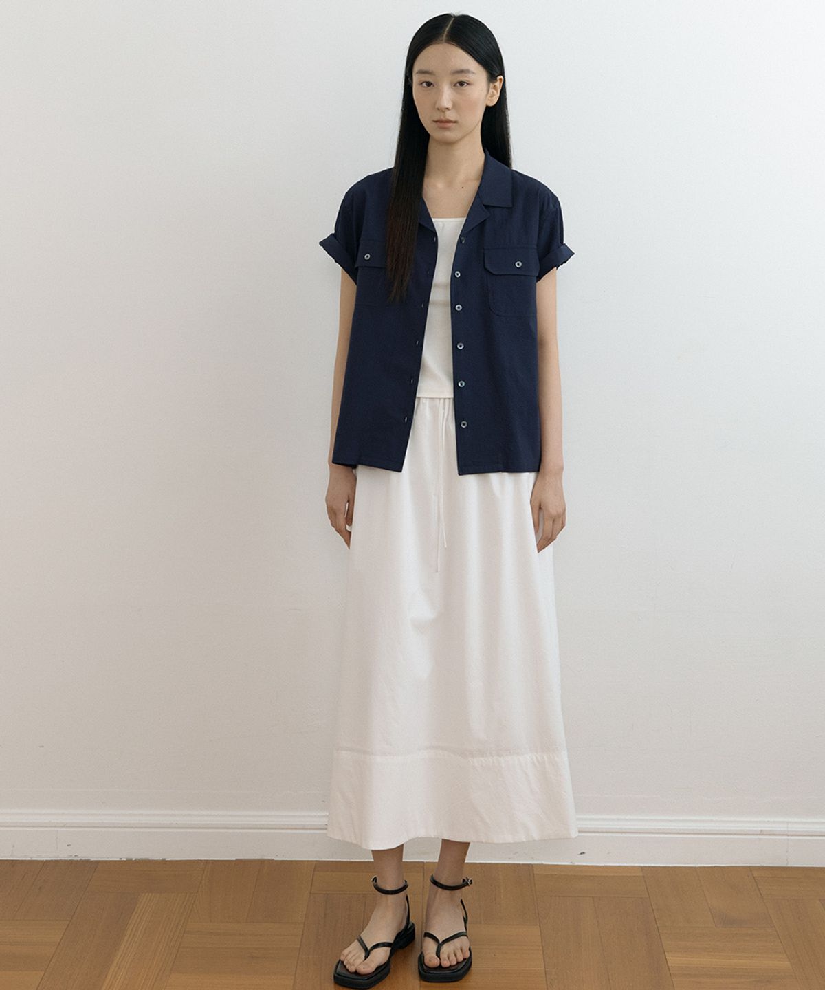 링서울(LINGSEOUL) open collar half shirts-navy